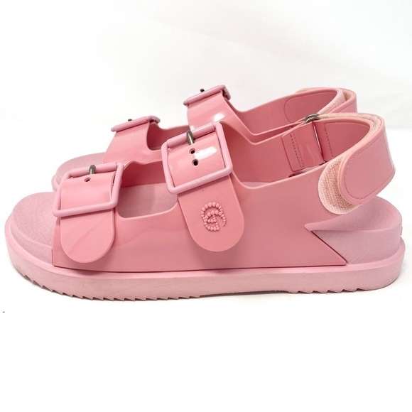AUTHENTIC GUCCI DOUBLE GG LOGO PINK RUBBER PLATFORM DAD SANDALS SZ 38 or US 8 - Picture 5 of 11